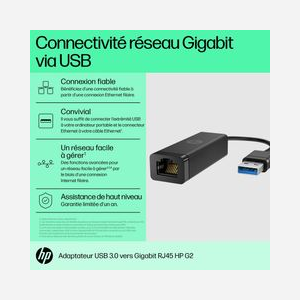 HP Adaptateur USB 3.0 vers Ethernet Gigabit RJ45 - 1 port - Windows 10/11 - 172x21x15mm - Câble 0.1m - Réf. 4Z7Z7AA - Miniature 2