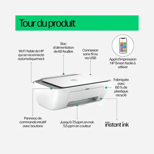 HP DeskJet 2820e (588K9B): Imprimante Jet d'Encre Couleur A4, 4800x1200 DPI, 7.5/5.5 ppm ISO, Recto/Verso Manuel, Wi-Fi, HP+ compatible, Numérisation 1200 DPI - Miniature 5