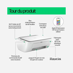 HP DeskJet 2810e : Imprimante Jet d'encre Couleur Multifonction - 4800x1200 DPI, 7.5ppm Noir/5.5ppm Couleur ISO, WiFi, USB 2.0, 64Mo, HP+ - Miniature 4