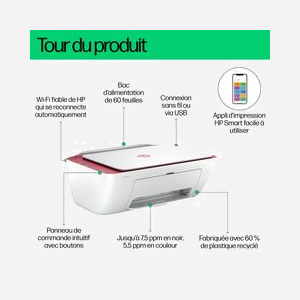 HP DeskJet 2823e : Imprimante Jet d'encre Couleur Multifonction A4, 4800x1200 DPI, 7.5ppm Noir/5.5ppm Couleur, WiFi, USB, 64Mo, HP+, Windows/macOS/ChromeOS - Miniature 4