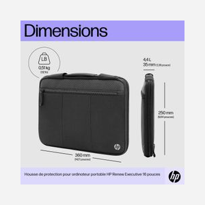 HP Housse Renew Executive 6B8Y3AA 14.1" Polyester Noir, Dimensions 360x250x35mm, Volume 4.4L, Poids 510g, Compatible HP Professionnel - Miniature 2