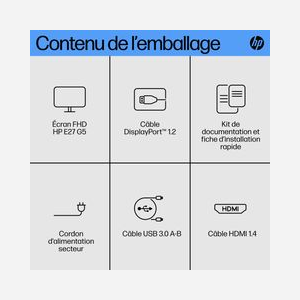 HP Écran 27" FHD IPS E27 G5, 1920x1080, 5ms GTG, 300cd/m², HDMI 1.4, DisplayPort 1.2, Hub USB 3.2 Gen 1, Ajustable en hauteur, Noir - Miniature 5