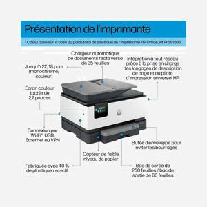 HP OfficeJet Pro 9120b All-in-One : Impression couleur 4800x1200 DPI, 20 ppm noir/16 ppm couleur, Recto-Verso Auto, Scan/Copie/Fax, Wi-Fi, Ethernet - Miniature 4