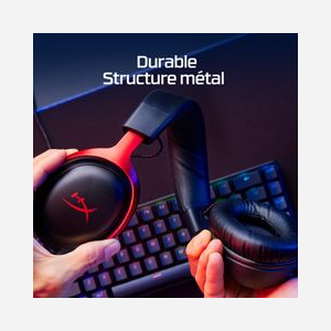 HP HyperX Cloud III - Casque Gaming Circum-aural Noir/Rouge - HP 727A9AA - Haut-parleurs 53mm Néodyme - Micro Boom Amovible Réduction de Bruit - USB Type-C & 3.5mm - DTS Headphone:X - Miniature 3
