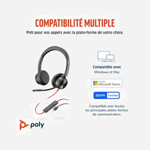 POLY Micro-casque Blackwire 8225 USB-C Binaural Noir, ANC Hybride, Microphone Antibruit Acoustic Fence, Impédance 32 Ohm, Windows/macOS, Câble 2.19m - Miniature 5