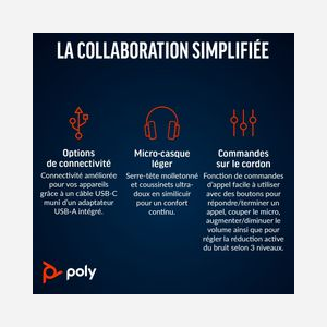 POLY Micro-casque Blackwire 8225 USB-C Binaural Noir, ANC Hybride, Microphone Antibruit Acoustic Fence, Impédance 32 Ohm, Windows/macOS, Câble 2.19m - Miniature 4