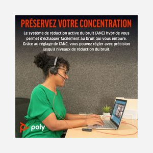 POLY Micro-casque Blackwire 8225 USB-C Binaural Noir, ANC Hybride, Microphone Antibruit Acoustic Fence, Impédance 32 Ohm, Windows/macOS, Câble 2.19m - Miniature 2