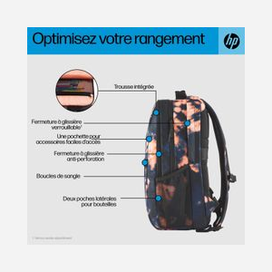 HP Sac à dos Campus XL Motif Noir 16.1" Polyester Recyclé - Compartiments Notebook/Tablette - 305x165x430mm - 7J593AA - Miniature 4