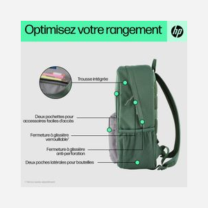HP Sac à dos Campus 7J595AA Vert/Gris - 15.6" (39.6cm), Polyester/Polymousse, Compartiments Notebook/Tablette, Dimensions 295x185x435mm, 490g, 50% Plastique Recyclé - Miniature 3