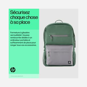 HP Sac à dos Campus 7J595AA Vert/Gris - 15.6" (39.6cm), Polyester/Polymousse, Compartiments Notebook/Tablette, Dimensions 295x185x435mm, 490g, 50% Plastique Recyclé - Miniature 5