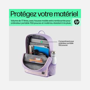 HP Sac à dos Campus Lavande 15.6" Polyester Recyclé 7J597AA : Compartiment Notebook/Tablette, Poche Extérieure, 295x185x435mm, 490g - Miniature 5