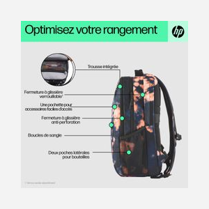 HP Sac à dos 7K0E3AA Campus XL Tie Dye Noir Motif 16.1" Polyester/Polymousse avec compartiments Notebook et Tablette 305x165x430mm 620g - Miniature 4