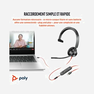 POLY Blackwire 3315 Mono USB-C + 3.5mm : Micro-casque Supra-aural, Connectivité USB-C/A, Microphone Boom Omnidirectionnel, 116dB, 100-10000Hz, Windows/macOS - Miniature 2