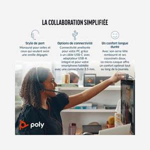 POLY Blackwire 3315 Mono USB-C + 3.5mm : Micro-casque Supra-aural, Connectivité USB-C/A, Microphone Boom Omnidirectionnel, 116dB, 100-10000Hz, Windows/macOS - Miniature 5