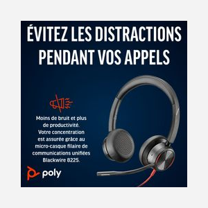 POLY Micro-casque Blackwire 8225 USB-C Stéréo, ANC Hybride, Microphone Anti-Bruit, Connectivité USB Type-C/A, 84dB, 32 Ohm, Windows/macOS - Miniature 2