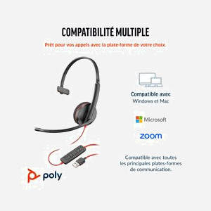 POLY Blackwire 3210 Mono USB-C : Micro-casque filaire supra-aural, connectivité USB Type-C/A, micro omnidirectionnel -38dB, 20-20000Hz, 64g - Miniature 2