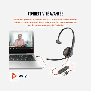 POLY Blackwire 3210 Mono USB-C : Micro-casque filaire supra-aural, connectivité USB Type-C/A, micro omnidirectionnel -38dB, 20-20000Hz, 64g - Miniature 4