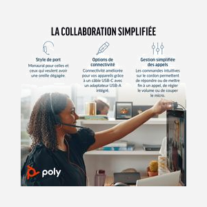 POLY Blackwire 3210 Mono USB-C : Micro-casque filaire supra-aural, connectivité USB Type-C/A, micro omnidirectionnel -38dB, 20-20000Hz, 64g - Miniature 3