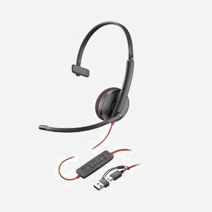 POLY Blackwire 3210 Mono USB-C : Micro-casque filaire supra-aural, connectivité USB Type-C/A, micro omnidirectionnel -38dB, 20-20000Hz, 64g