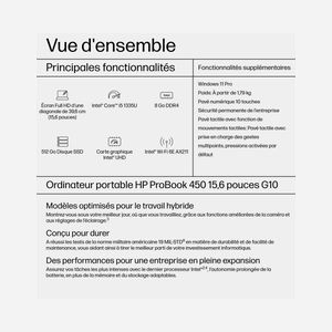 HP ProBook 450 G10 - Écran 15.6" FHD IPS, Intel Core i5-1335U, 8Go DDR4, 512Go SSD NVMe, Intel Iris Xe Graphics, Wi-Fi 6E, Windows 11 Pro, Argent - Miniature 5
