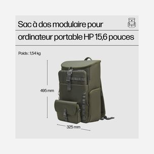 HP Sac à Dos Modulaire 15.6" 9J4C1AA Vert/Gris Polyester 27L Résistant à l'eau 325x200x495mm (LxPxH) Poids 1.54kg Compatible Universel - Miniature 2