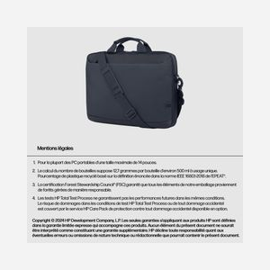 HP Malette Polyester Gris A08KGAA pour PC portable jusqu'à 14.1" (35.8 cm), Sangle épaule, 360x45x260mm, 8L, Résistant à l'eau, Poids 420g - Miniature 3