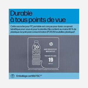 HP Malette Polyester Gris A08KGAA pour PC portable jusqu'à 14.1" (35.8 cm), Sangle épaule, 360x45x260mm, 8L, Résistant à l'eau, Poids 420g - Miniature 4