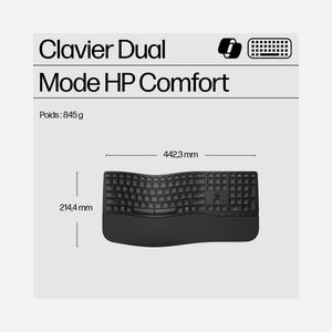 HP Clavier 685 Comfort Hybride : Sans Fil RF+Bluetooth, Membrane, Taille Réelle, Pavé Numérique, Profil Bas, Repose-Poignets, Compatible Windows/macOS/ChromeOS - Miniature 3