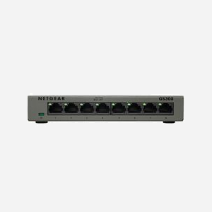 NETGEAR GS308-100PES Switch Non-géré 8 ports Gigabit Ethernet 10/100/1000 RJ-45, 16 Gbit/s, 8000 MAC, IEEE 802.3az, DC-in jack, Gris