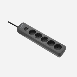 APC PME5B-GR Parafoudre 5 Prises Type F (Schuko) 230V / 10A, Protection 680 Joules, Filtre EMI/RFI 40dB, Câble 1.5m, Noir