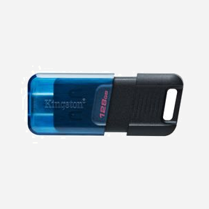 Kingston DataTraveler 80 M 128GB USB-C 3.2 Gen 1, 200 Mo/s Lecture, Format Casquette, Windows/macOS/Linux/Chrome OS, Noir/Bleu, 21.8x54.2x11.6mm