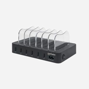 Manhattan 102254 Station de Charge - Noir, 100-240V 1A, 155x125x76.2mm, Câble Secteur inclus, Certifications CE FCC RoHS WEEE ETL - Miniature 1