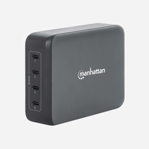 Manhattan 102667 : Chargeur Secteur 240W - 4 Ports USB-C Power Delivery 3.1 (140W max/port) - Compatibilité Téléphone, Tablette, Ordinateur Portable