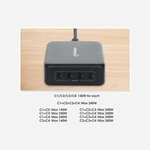 Manhattan 102667 : Chargeur Secteur 240W - 4 Ports USB-C Power Delivery 3.1 (140W max/port) - Compatibilité Téléphone, Tablette, Ordinateur Portable - Miniature 5