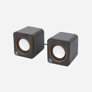 Manhattan 102698 : Enceintes PC 2.0 Filaire 6W RMS Noir/Orange, USB Type-A/C, Impédance 5 Ohm, Rapport Signal/Bruit 80dB, Câble 1.4m