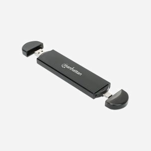 Manhattan 130639 : Enceinte SSD M.2 USB Type-A/Type-C 10Gbit/s, NVMe, Hot Swap, Aluminium Noir, Supports 2230/2242/2260/2280, Windows/macOS/Linux/Android/iPadOS