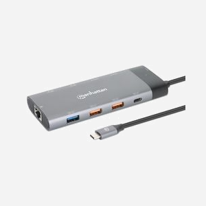 Manhattan 130714 Dock USB-C 3.2 Gen 2, 3x USB-A 3.2 Gen 1, 2x USB-A + 1x USB-C 3.2 Gen 2, 2x HDMI 2.1, Ethernet Gigabit, USB-PD 100W, Gris - Miniature 1
