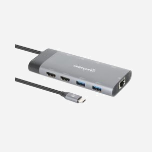 Manhattan 130714 Dock USB-C 3.2 Gen 2, 3x USB-A 3.2 Gen 1, 2x USB-A + 1x USB-C 3.2 Gen 2, 2x HDMI 2.1, Ethernet Gigabit, USB-PD 100W, Gris - Miniature 2