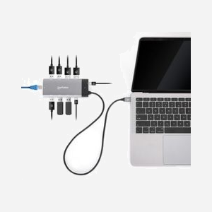 Manhattan 130714 Dock USB-C 3.2 Gen 2, 3x USB-A 3.2 Gen 1, 2x USB-A + 1x USB-C 3.2 Gen 2, 2x HDMI 2.1, Ethernet Gigabit, USB-PD 100W, Gris - Miniature 4