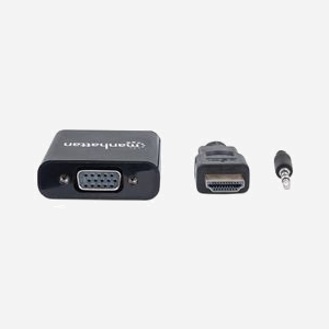 Manhattan Adaptateur Vidéo HDMI vers VGA (D-Sub) + Audio 3.5mm, 0.3m, Mâle/Femelle, Contacts Nickel/Or, AWG 30/32, Noir, HDMI 1.3 - Miniature 3