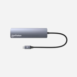 Manhattan 153959 Station d'accueil USB-C 3.2 Gen 1, 3x USB-A, 1x USB-C, HDMI 2.0 4K 60Hz, Ethernet Gigabit, Power Delivery 100W, Aluminium Argent - Miniature 3
