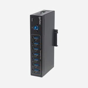 Manhattan 164405 Hub USB 3.2 Gen 1, 7 Ports Type-A, Métal Noir, 5000 Mbit/s, Entrée DC 9-40V, Windows/Mac OS, 32x158x80mm - Miniature 1