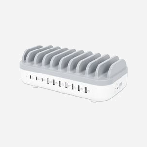 Manhattan 180856 Station de Charge Bureau 10 Ports Plastique Blanc, 120W, 100-240V, Protections Surtension/Sur-courant/Court-circuit, CE/RoHS/REACH/FCC/ETL/UKCA