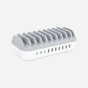 Manhattan 180856 Station de Charge Bureau 10 Ports Plastique Blanc, 120W, 100-240V, Protections Surtension/Sur-courant/Court-circuit, CE/RoHS/REACH/FCC/ETL/UKCA - Miniature 2