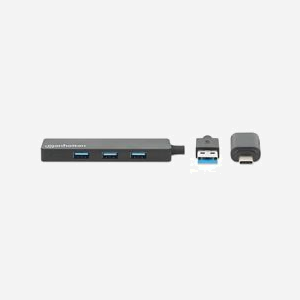 Manhattan Hub USB 3.2 Gen 1 (3.1 Gen 1) 4 Ports Type-A, Interface Hôte Type-A + Type-C, 5 Gbps, ABS Noir, Compatible Windows/macOS/Linux/ChromeOS - Miniature 3