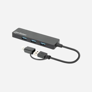 Manhattan Hub USB 3.2 Gen 1 (3.1 Gen 1) 4 Ports Type-A, Interface Hôte Type-A + Type-C, 5 Gbps, ABS Noir, Compatible Windows/macOS/Linux/ChromeOS