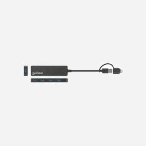 Manhattan Hub USB 3.2 Gen 1 (3.1 Gen 1) 4 Ports Type-A, Interface Hôte Type-A + Type-C, 5 Gbps, ABS Noir, Compatible Windows/macOS/Linux/ChromeOS - Miniature 2