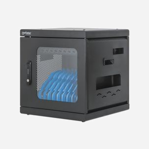 Manhattan 180924 : Module de Charge et Gestion Mural/Roulant pour 10 Portables jusqu'à 15.6", 100-250V, 16A, Noir, Verrouillage, 460x477x485mm