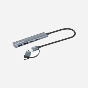 Manhattan 181075 Hub USB 3.2 Gen 1 Type-A/Type-C, 4 ports (2x Type-A, 2x Type-C), 5000 Mbit/s, Aluminium Gris, Windows/macOS/Linux/ChromeOS - Miniature 2