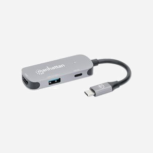 Manhattan 190299: Station d'accueil USB 3.2 Gen 1 Type-C Argent, Power Delivery 100W, HDMI 2.0, DisplayPort 1.4, Boîtier Aluminium, câble 0.11m. - Miniature 1